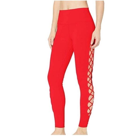Alo Yoga Interlace High Waist Leggings Lace Up Cutouts Red Orange Size XXS - Picture 1 of 6